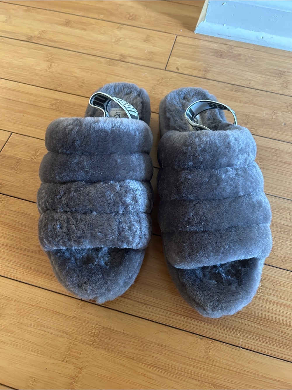 UGG Gray Plush Slide Slippers